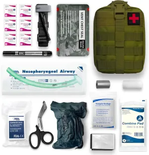 ASA Techmed Emergency Tactical Medical Kit – Comprehensive Trauma Kit for Preppers, Hunters, Hikers, Campers, Climbers, Military, First Responders, and Outdoors Adventures. (Green)