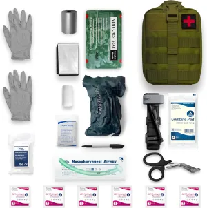 ASA Techmed IFAK Trauma Kit - Comprehensive MOLLE-Compatible First Aid Kit with 20 Essential Tools for Hemorrhage Control, Tactical First Aid, Gunshot Wound Care - Med Kit Tactical (Green)