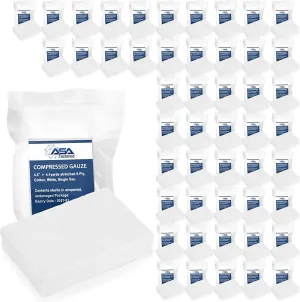 ASA TECHMED Sterile Compressed Gauze for Emergency Wound Dressing, First Aid and Trauma Kit, 50 Pack