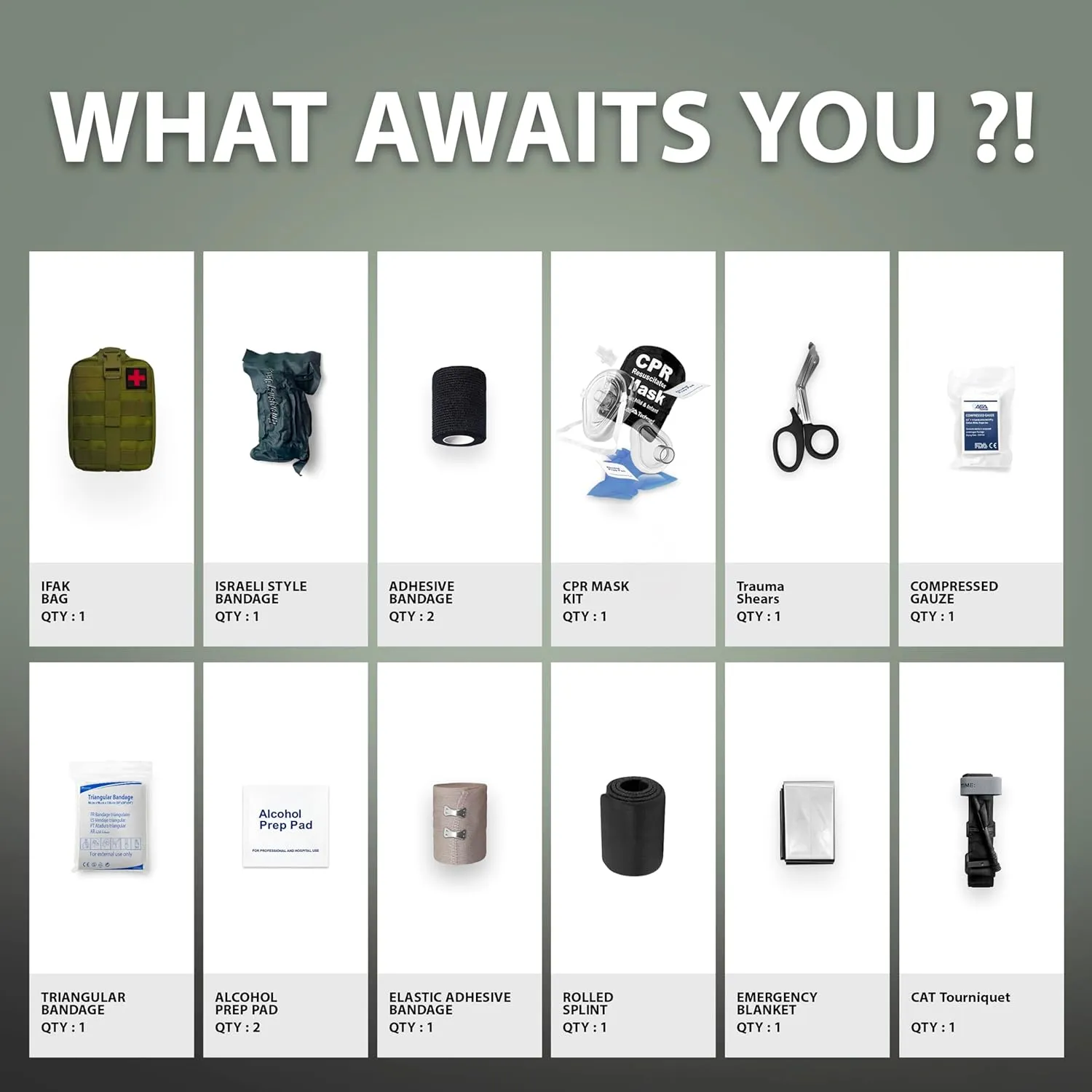 ASA Techmed Survival First Aid Kit/IFAK Trauma Kit with CPR Mask with Valves, Essential Gear for Preppers, Campers, Hunters, Bikers, Hikers, EMTs, Climbers, Military Personnel (Green)