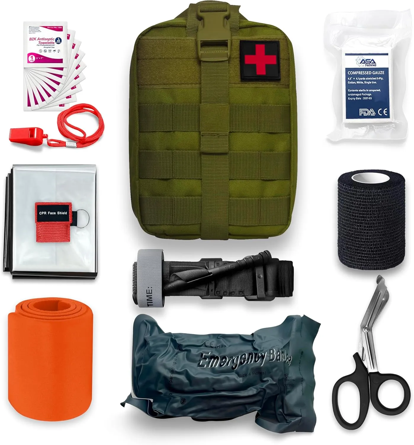 ASA Techmed Tactical First Aid Kit – Military-Grade Trauma Kit with Tourniquet for Hunting, Camping, Hiking, Fishing, Shooting, and Disaster Preparedness