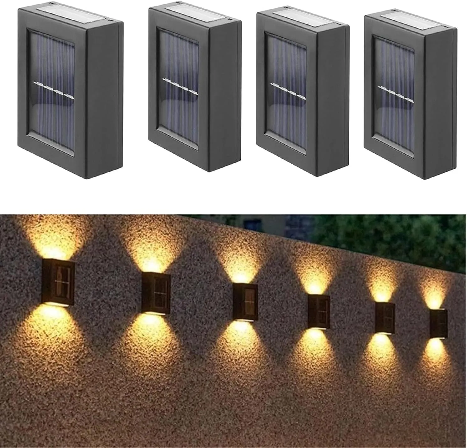 ASLIDECOR Solar Wall Lights UP Down 4 Pack,Illuminate Outdoor Sunlight Sensor Lamp IP65 Waterproof LED Modern Deck Lighting Decor for House Patio Porch