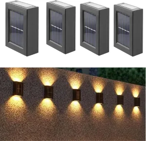ASLIDECOR Solar Wall Lights UP Down 4 Pack,Illuminate Outdoor Sunlight Sensor Lamp IP65 Waterproof LED Modern Deck Lighting Decor for House Patio Porch