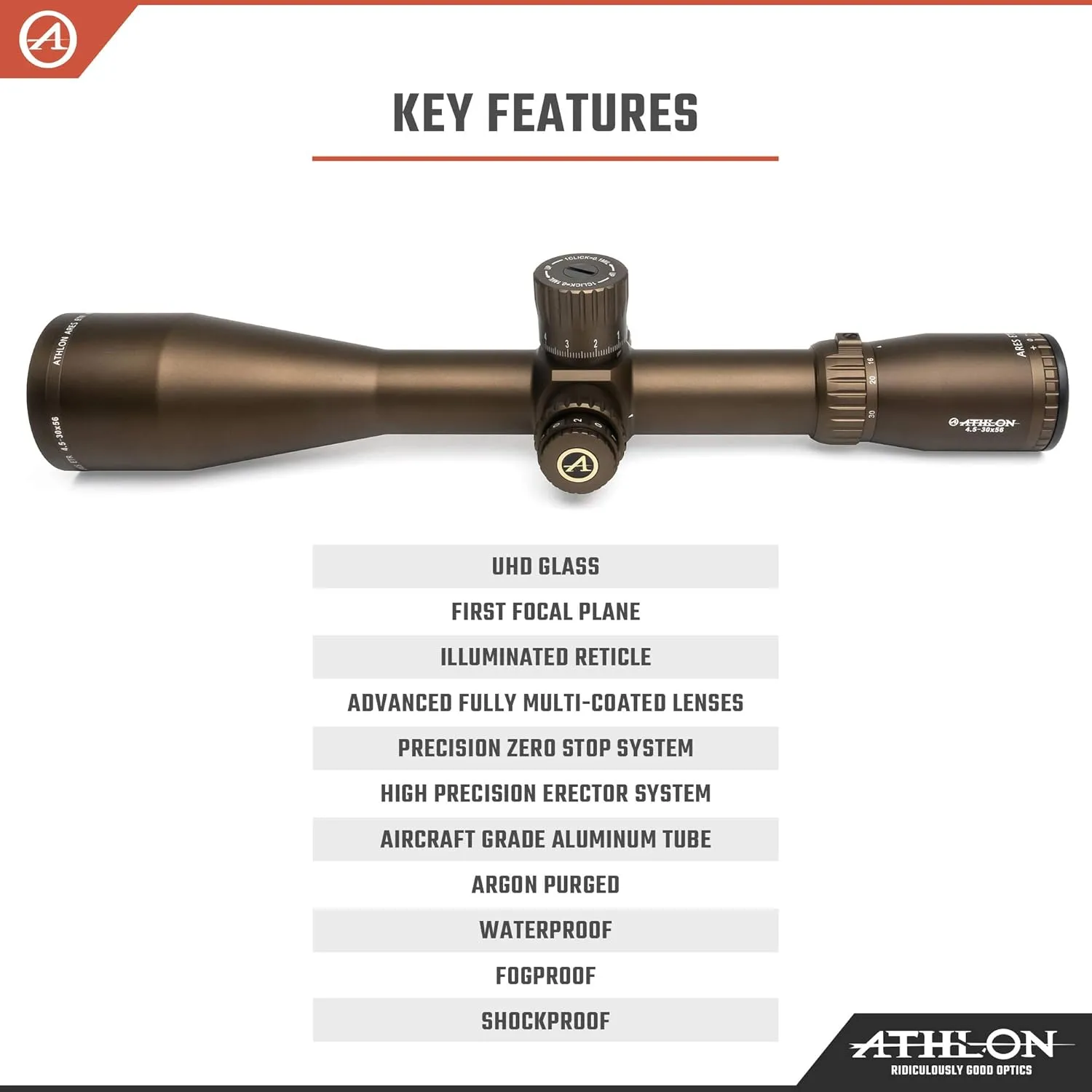 Athlon Optics Ares ETR UHD 4.5-30x56 First Focal Plane Riflescopes