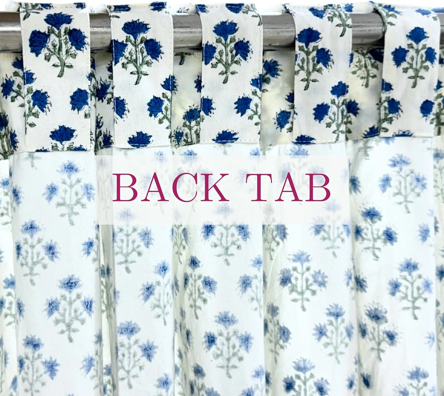 ATOSII 100% Cotton Single Panel Floral Block Print Curtain, Easy Hanging with Rod Pocket & Loop, Living Room, Dining Room, Bedroom Light Filtering Boho Curtains, Set of 1, 60"W X 84"L, Gulbahar Blue