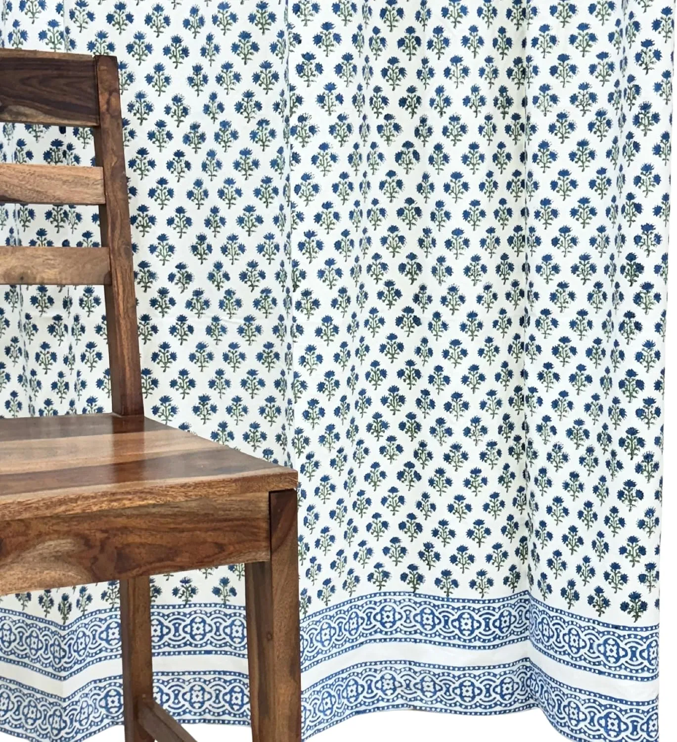 ATOSII 100% Cotton Single Panel Floral Block Print Curtain, Easy Hanging with Rod Pocket & Loop, Living Room, Dining Room, Bedroom Light Filtering Boho Curtains, Set of 1, 60"W X 84"L, Gulbahar Blue