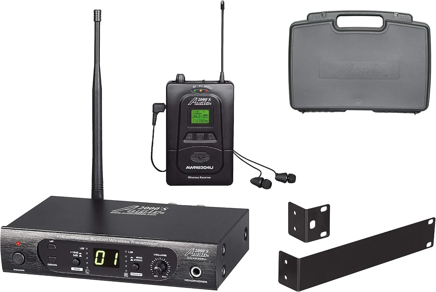 Audio2000'S AWM6308U UHF 100 Selectable Frequency Wireless in-Ear Monitor System with a PVC Carrying Case
