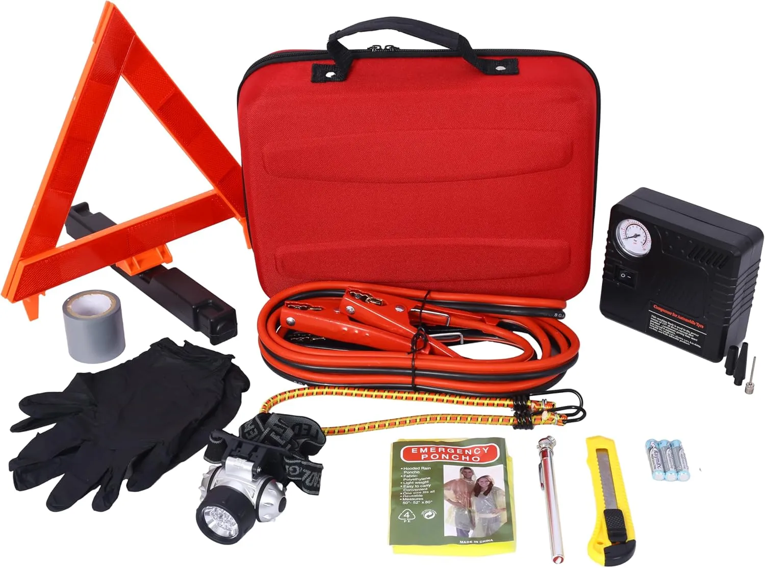 Auto Safety Emergency Kit for Peace of Mind, Portable Air Compressor, Essential for Roadside Assistance, Compact & Organized