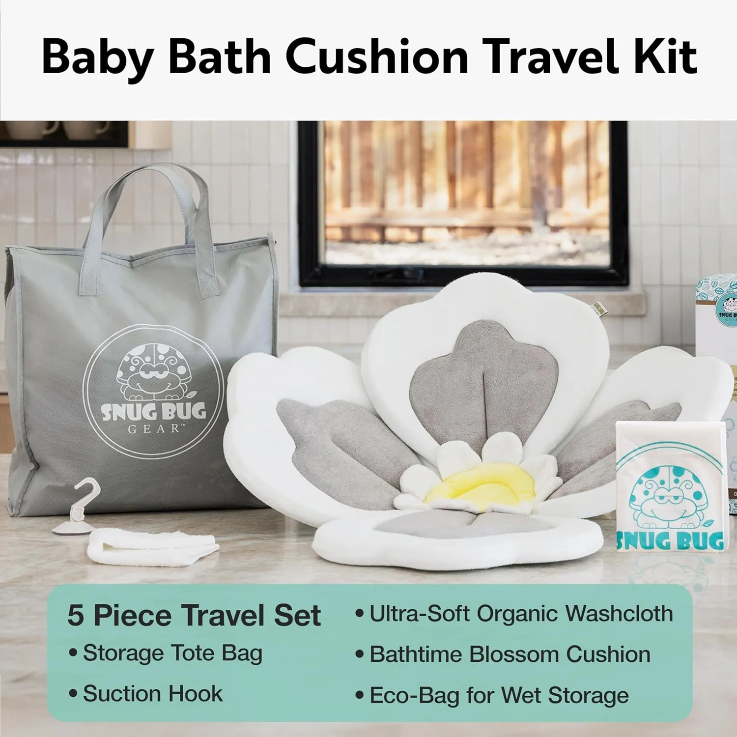 Baby Bath Cushion 5pc Set - Newborn & Infant Lotus Bath Flower Baby with Soft Cover - Travel Bathtub Insert Pad for Kitchen Sink, Shower & Tub - Flower Bathing Pillow with Patented Comfort & Support