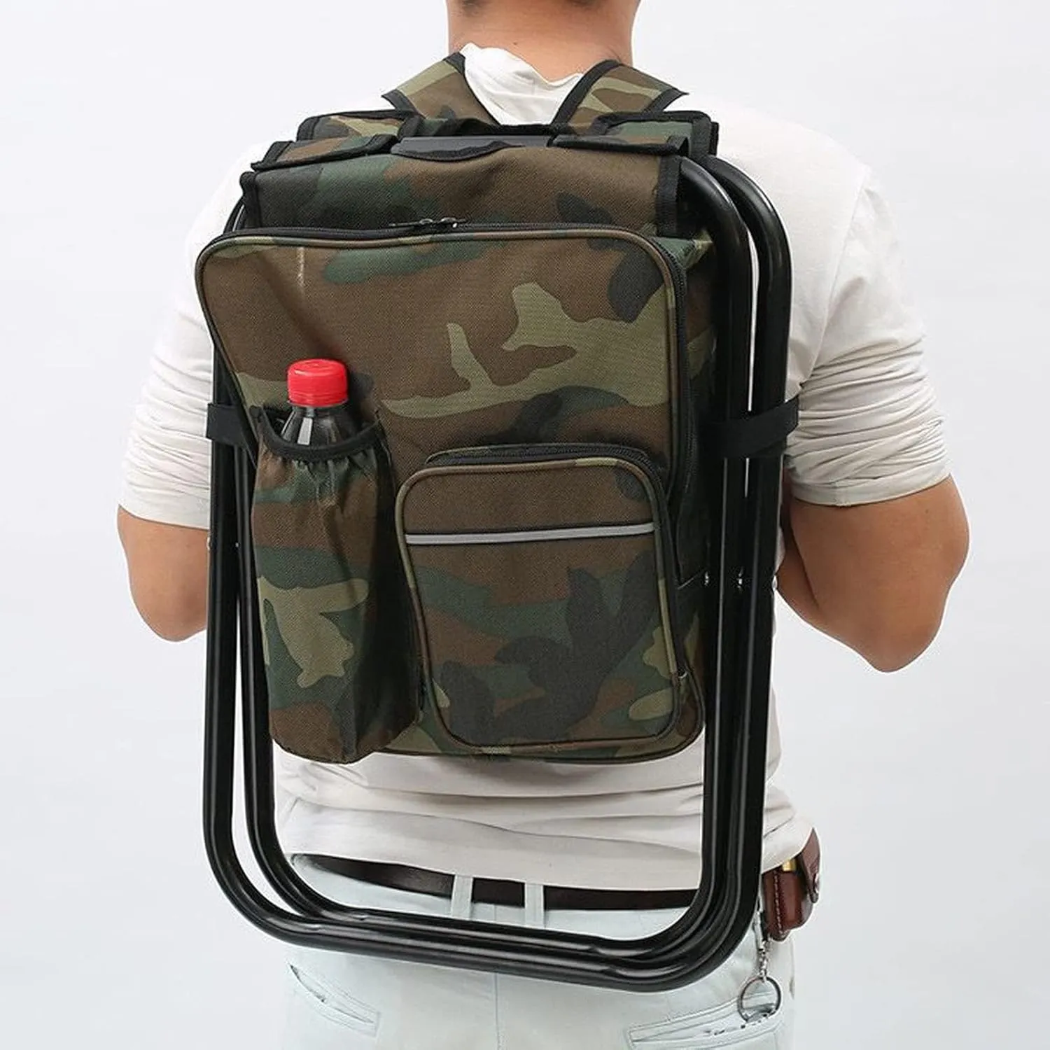 Backpack Cooler Chair Folding Camping Stool for Travel Beach Hiking Picnic, Large Capacity, Lightweight, and Wearproof