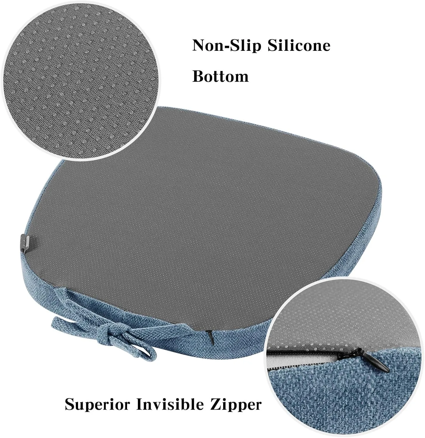 baibu 14In Metal Chair Cushion with Ties, Set of 4 Non-Slip Metal Dining Chair Pads Kitchen Seat Cushions with Machine Washable Cover, 14x14x1.5in, Blue