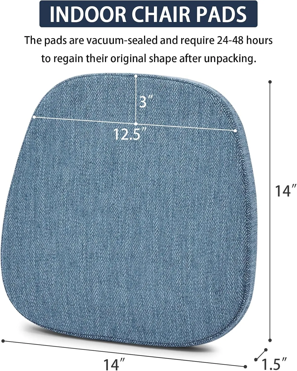 baibu 14In Metal Chair Cushion with Ties, Set of 4 Non-Slip Metal Dining Chair Pads Kitchen Seat Cushions with Machine Washable Cover, 14x14x1.5in, Blue