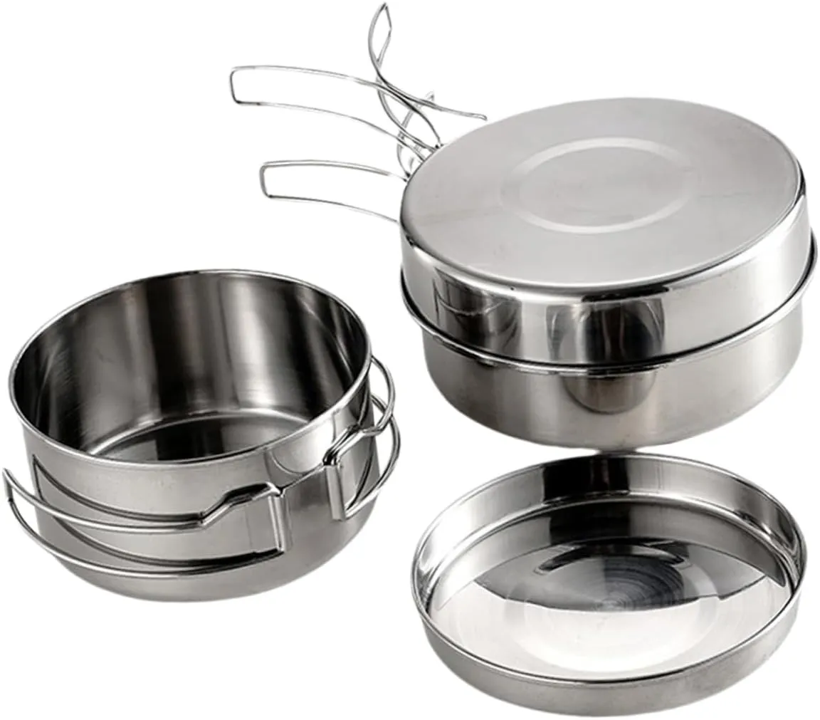 Balacoo Cooking Pot Pan Set Stainless Steel Utensils Compact for Camping Hiking and Picnic Trips