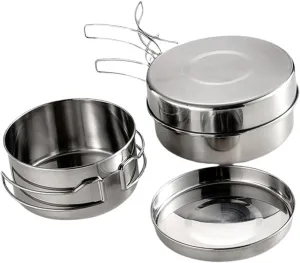 Balacoo Cooking Pot Pan Set Stainless Steel Utensils Compact for Camping Hiking and Picnic Trips