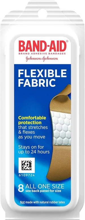 Band-AID Flexible Fabric Bandages One Size Travel Pack, 8 Each (Pack of 24)
