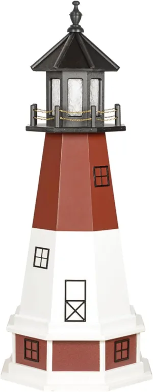 Barnegat, NJ Lighthouse Replica Garden Statues with Dusk to Dawn Solar Outdoor Lighting, Solar Garden Decor for Outside, Lighthouse Gifts - Amish Furniture Made in USA (4' with Base)