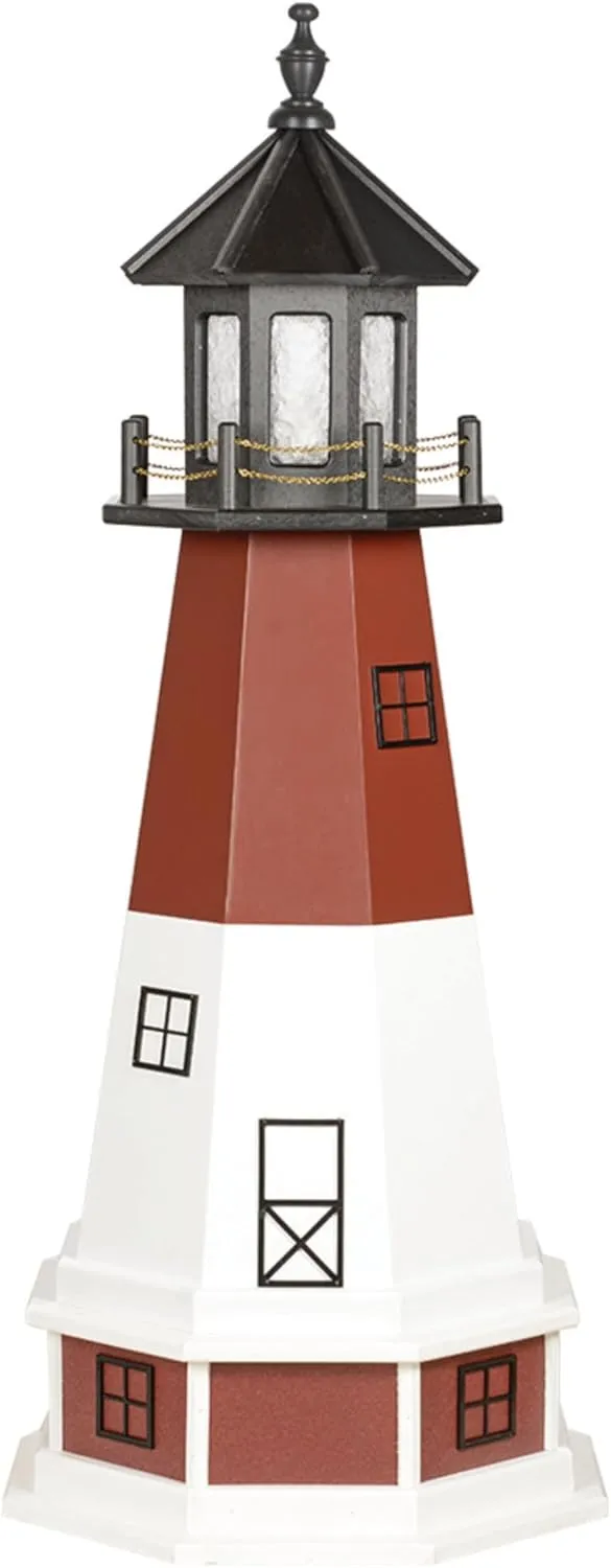 Barnegat, NJ Lighthouse Replica Garden Statues with Dusk to Dawn Solar Outdoor Lighting, Solar Garden Decor for Outside, Lighthouse Gifts - Amish Furniture Made in USA (4' with Base)