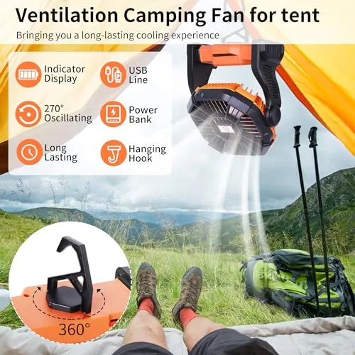 Battery Powered Fan,Portable Fan Rechargeable,270°Pivot Battery Operated Fan Camping Fan