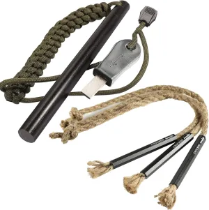 bayite 1/2 x 6 Inch Flint Steel Fire Starter Ferro Rod with Striker and CrocSee Pack of (3) Survival Wick Hemp Cords Tinder