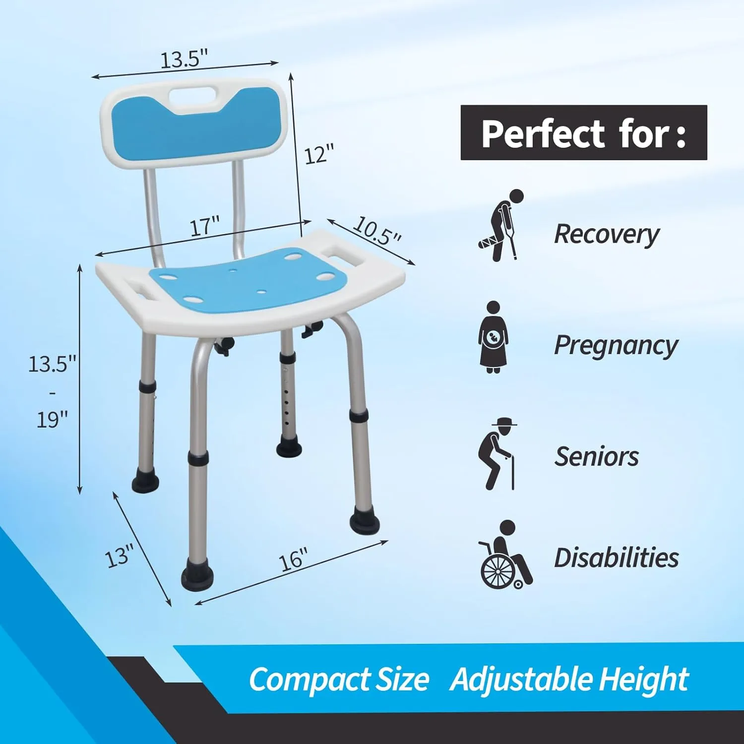 Bcareself Shower Seat for Inside Shower Narrow Bathtub Bath Stool with Back with Arms Shower Stool Shower Chairs for Seniors Elderly Disabled Handicap Height Adjustable Tool-Free Assembly, White