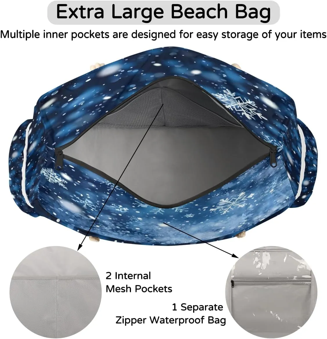 Beach Bags for Women, Large Waterproof Beach Tote Bag for Gym Grocery Travel