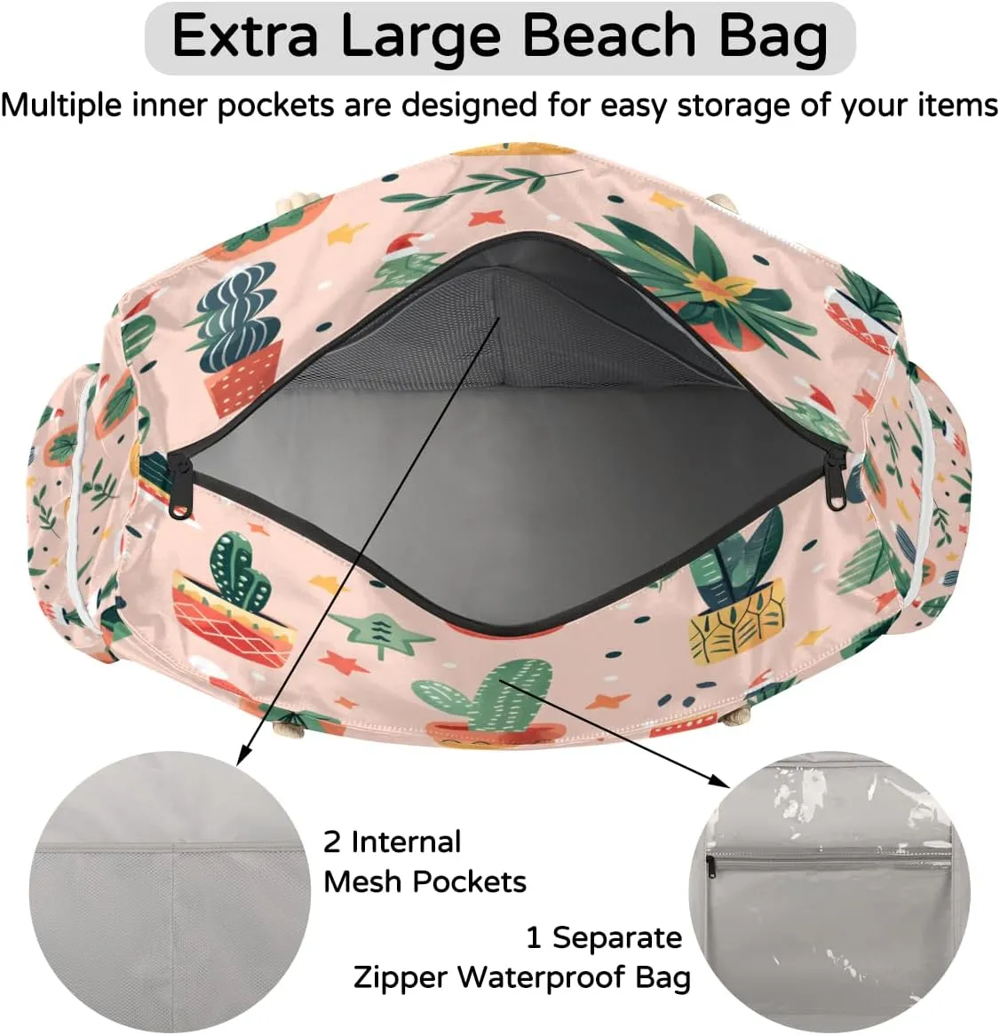 Beach Bags for Women, Large Waterproof Beach Tote Bag for Gym Grocery Travel