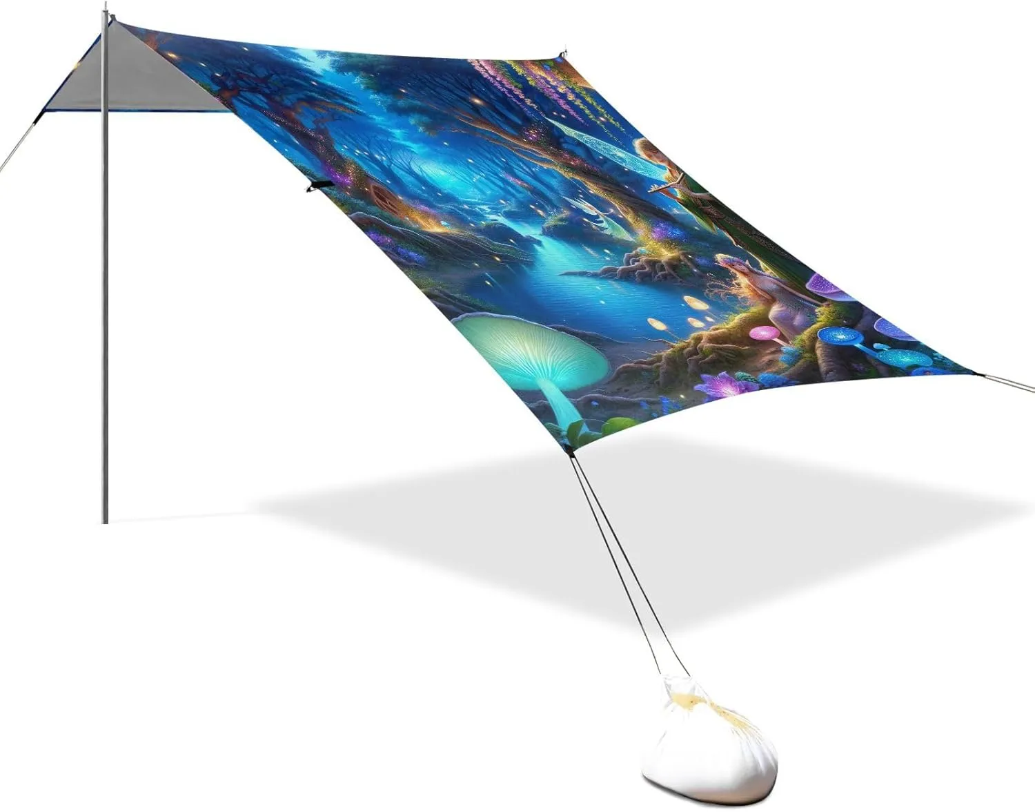 Beach Canopy Tent 9.2 × 10.5 FT Patio Sun Shade Outdoor Painting Magical Forest Pool Travel Camping Sun Shelter Windproof with Sand Anchor Poles