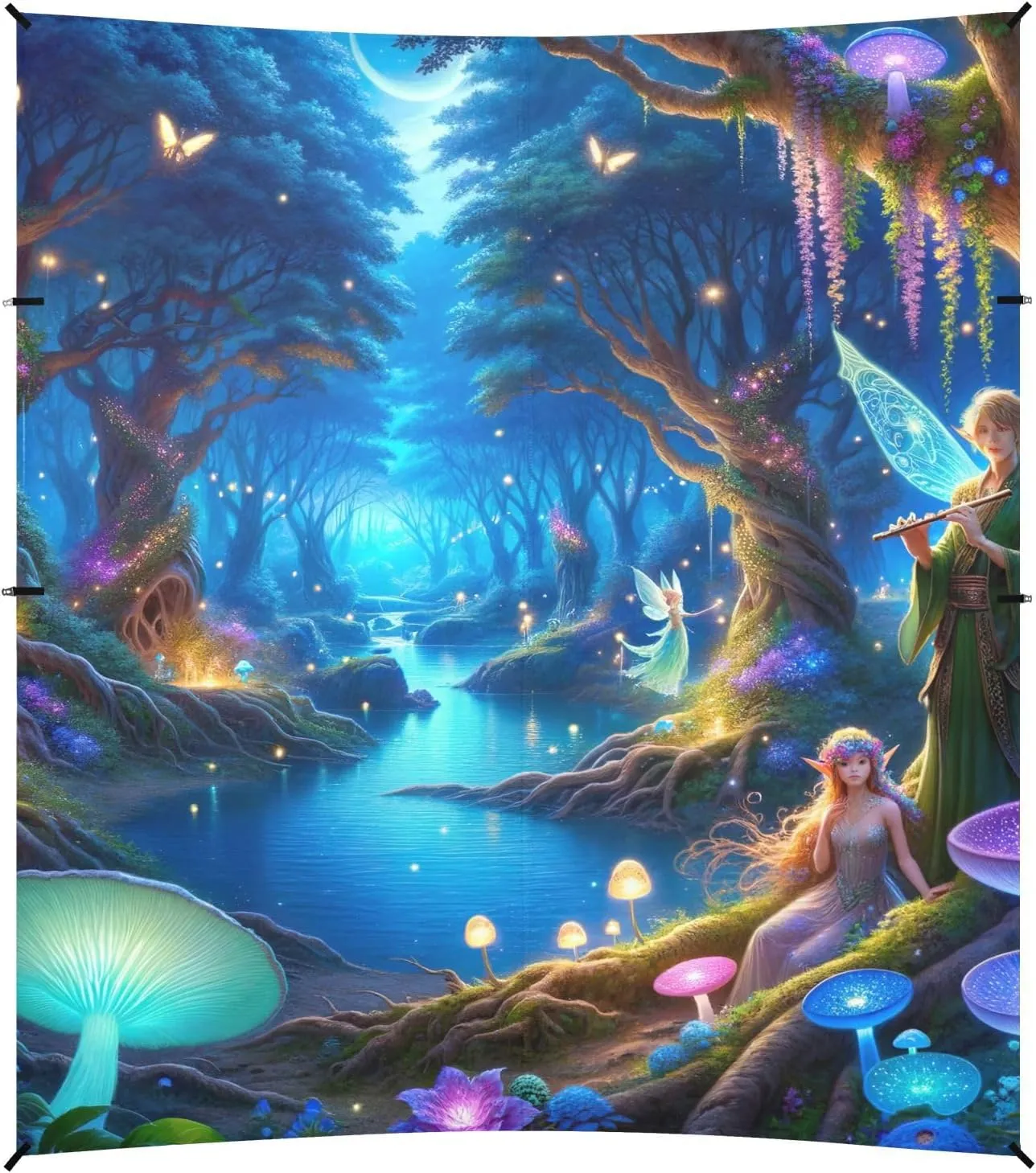 Beach Canopy Tent 9.2 × 10.5 FT Patio Sun Shade Outdoor Painting Magical Forest Pool Travel Camping Sun Shelter Windproof with Sand Anchor Poles