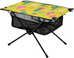 Beach Foldable Table Seamless Pattern Cacti Palm Excellent Grill Table with Carry Bag for Hiking Picnic Vacation
