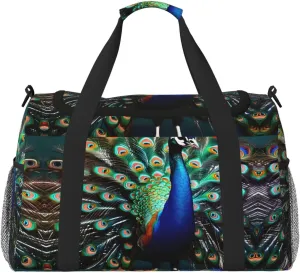 Beautiful peacock print Weekender Overnight Carry On Bag Gym Luggage Bag Duffel Bag for Travel Women