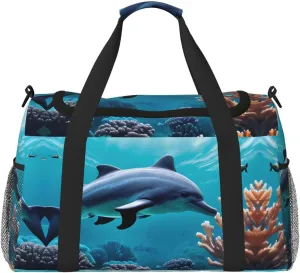 Beautiful Underwater World Dolphins Coral print Weekender Overnight Carry On Bag Gym Luggage Bag Duffel Bag for Travel Women