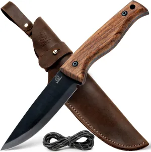 BeaverCraft Bushcraft Knife Full Tang with Leather Sheath – Bush Knife Carbon Steel for Camping – Survival Outdoor Knives Fixed Blade BSH3 Nightfall - Bushcraft Gear Tools