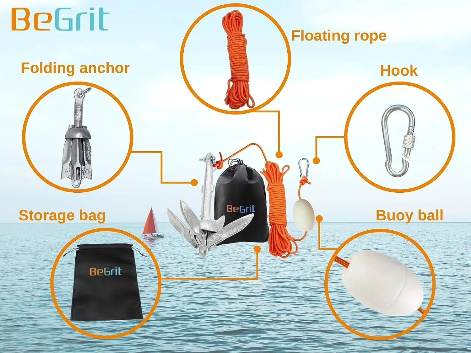 BeGrit Kayak Anchor Small Boat Anchor Folding Marine Anchor for Fishing,Kayak,Paddle Board,Canoe,Jet Ski, with 32.8 ft Anchor Tow Rope Carrying Bag