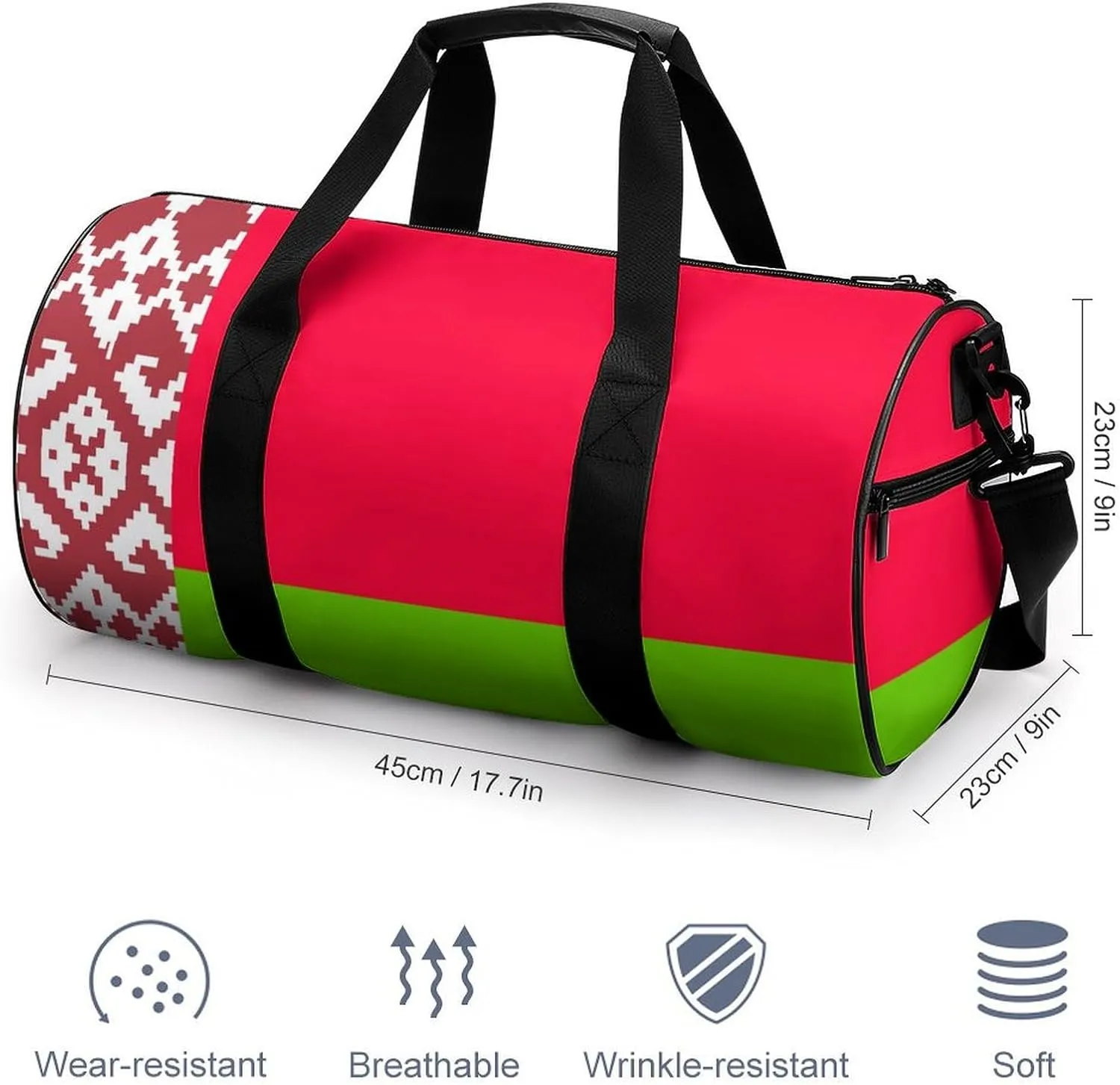Belarus Flag Sports Duffel Bag for Boys Girls with Dry Wet Separation Overnight Gym Bag