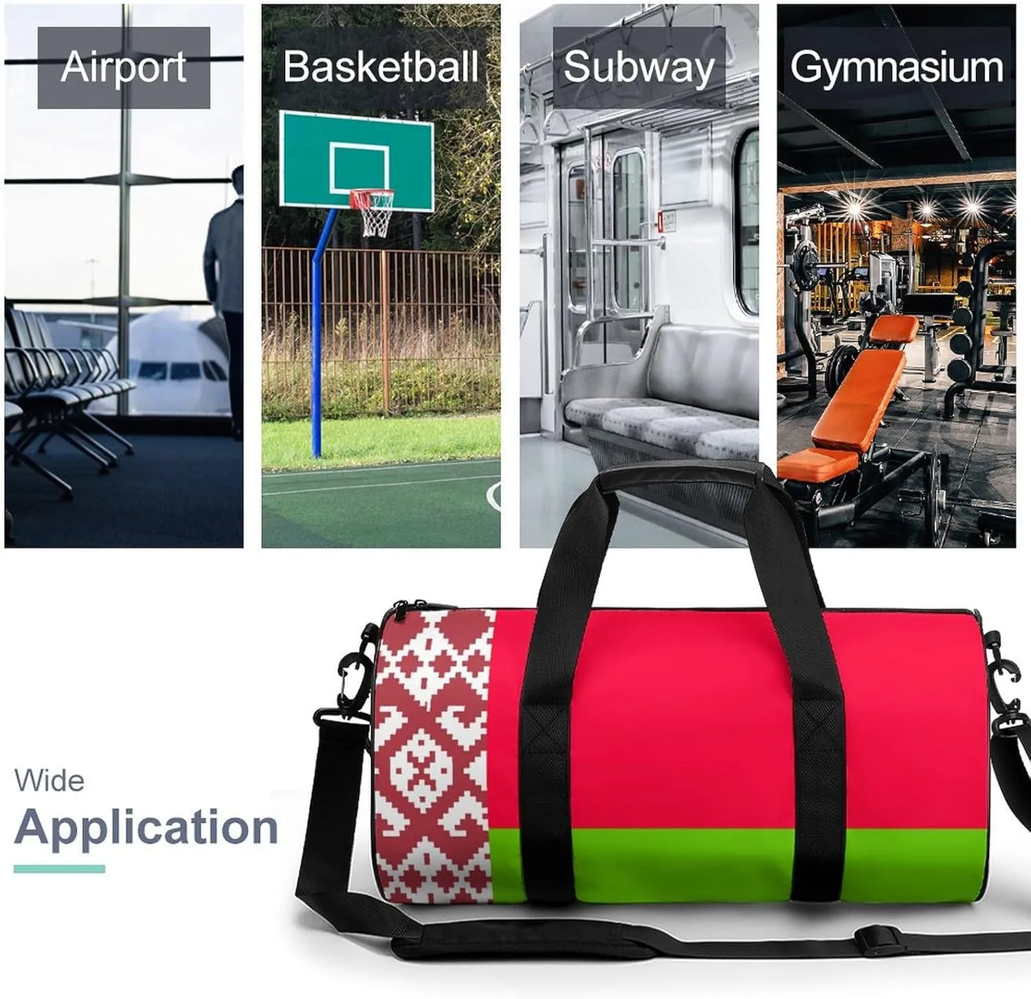 Belarus Flag Sports Duffel Bag for Boys Girls with Dry Wet Separation Overnight Gym Bag