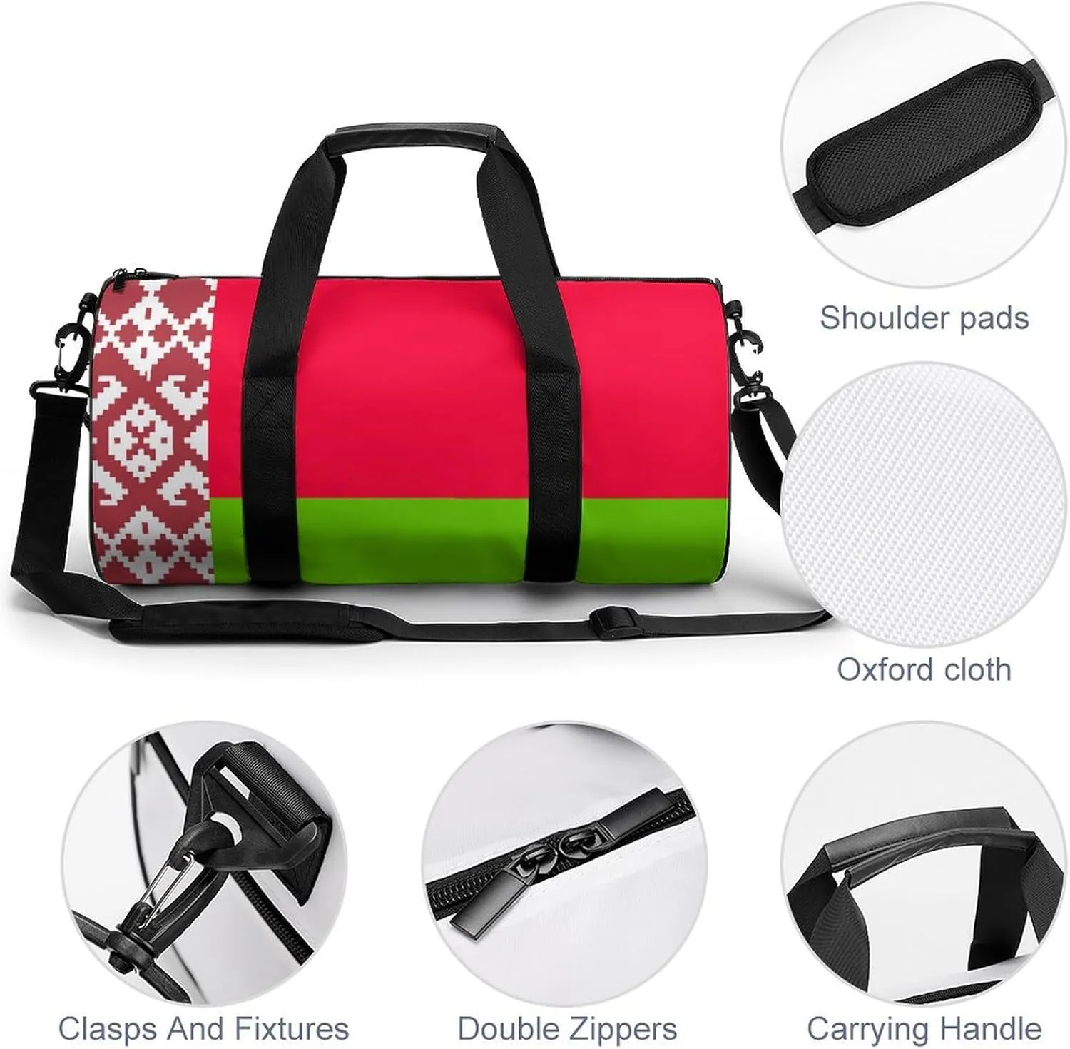 Belarus Flag Sports Duffel Bag for Boys Girls with Dry Wet Separation Overnight Gym Bag