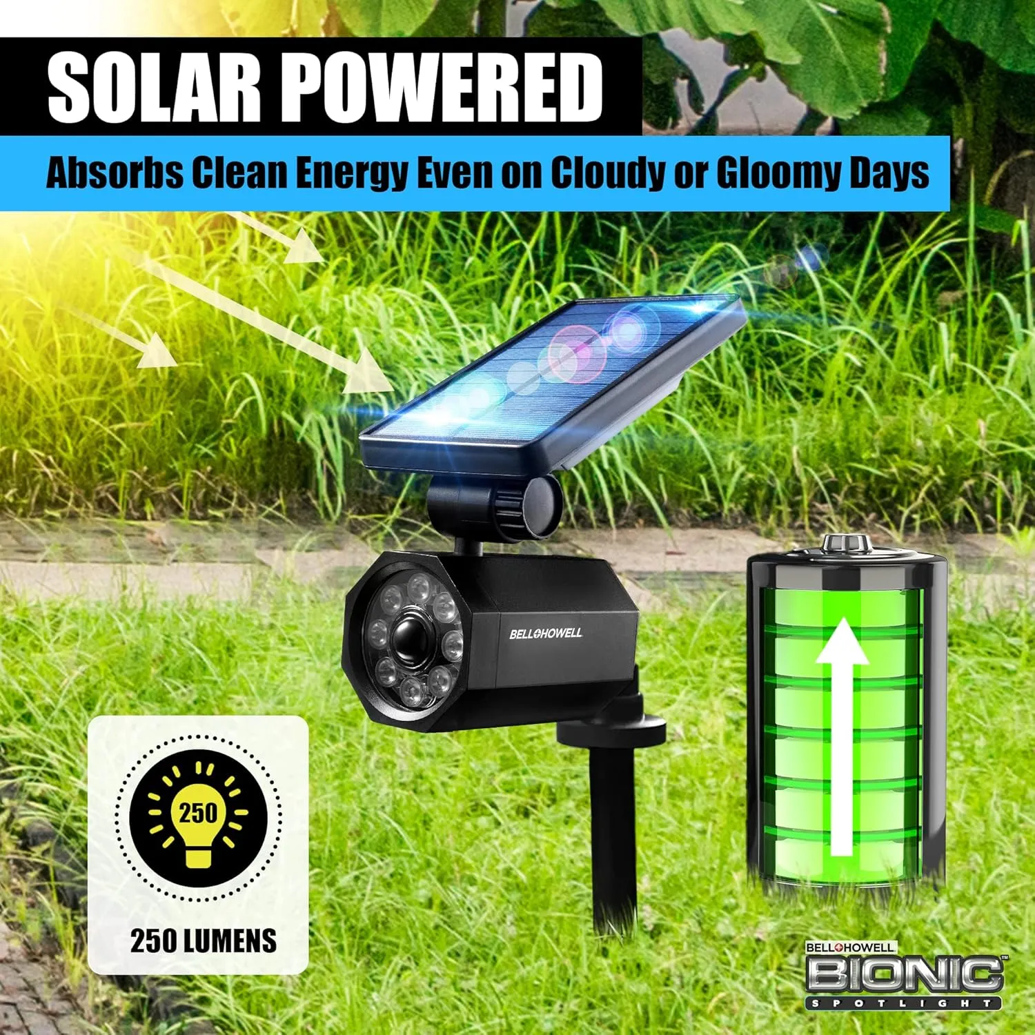 Bell Howell Bionic Spotlight Motion Solar Spot Lights Outdoor Waterproof, Solar Landscape Lights, Outdoor Solar Yard Lighting Weather Resistant, Super Bright LED Lights, for Garden, Lawn As Seen On TV