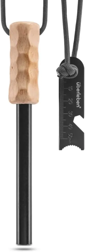 überleben Kräftig Ferro Rod Fire Starter for Survival – Up to 20,000 Strikes, 1/2" Thick Fire Steel with Multi-Tool Striker and Lanyard – Waterproof Flint and Steel for Camping