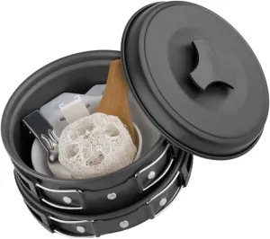 BESPORTBLE Camping Cooking Pot Set 1-2 Person Aluminum Cookware Kit Compact Camping Cooking Bowl Black Handled Kit