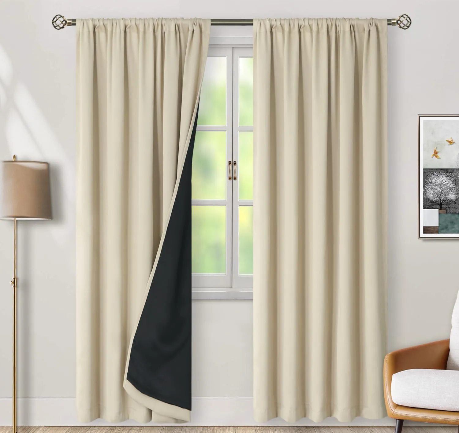 BGment Beige Full Blackout Curtains with Thermal Insulation Liner Curtains 84 Inches Long, Rod Pocket and Back Tab Double Layer Room Darkening Window Curtain for Bedroom(52 x 84 Inch, 2 Panels)