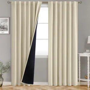 BGment Beige Full Blackout Curtains with Thermal Insulation Liner Curtains 84 Inches Long, Rod Pocket and Back Tab Double Layer Room Darkening Window Curtain for Bedroom(52 x 84 Inch, 2 Panels)