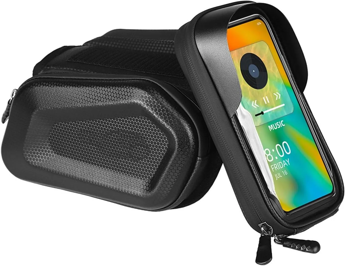 Bike Frame Bag Touch Screen Waterproof Hard Shell Bicycle Top Tube Storage Bag with Headphone Jack for Cycling Compatible Phone Under 7”