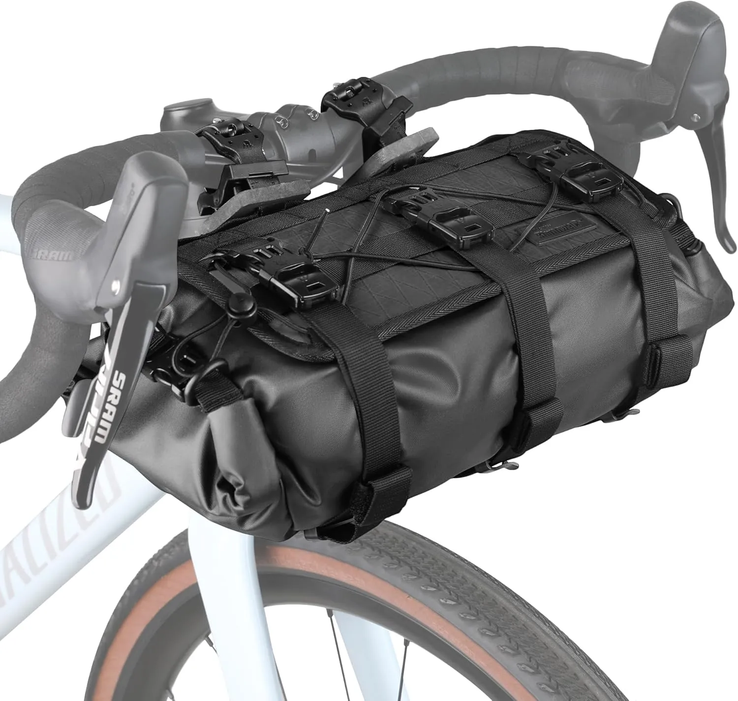 Bike Handlebar Bag Bicycle Front Bag Waterproof 8L-13L Roll Top Lightweight with Shoulder Strap for Mountain Road Cycling for Commuting and Touring (Black)