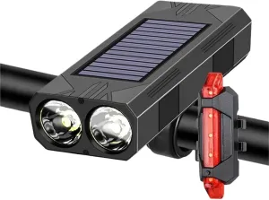 Bike Light Set 800 LM Solar Bike Light Set Bicycle Lights Horn Cycling Headlight USB Charging Flashlight Bike Accessories Bicycle Light(Headlight-A)