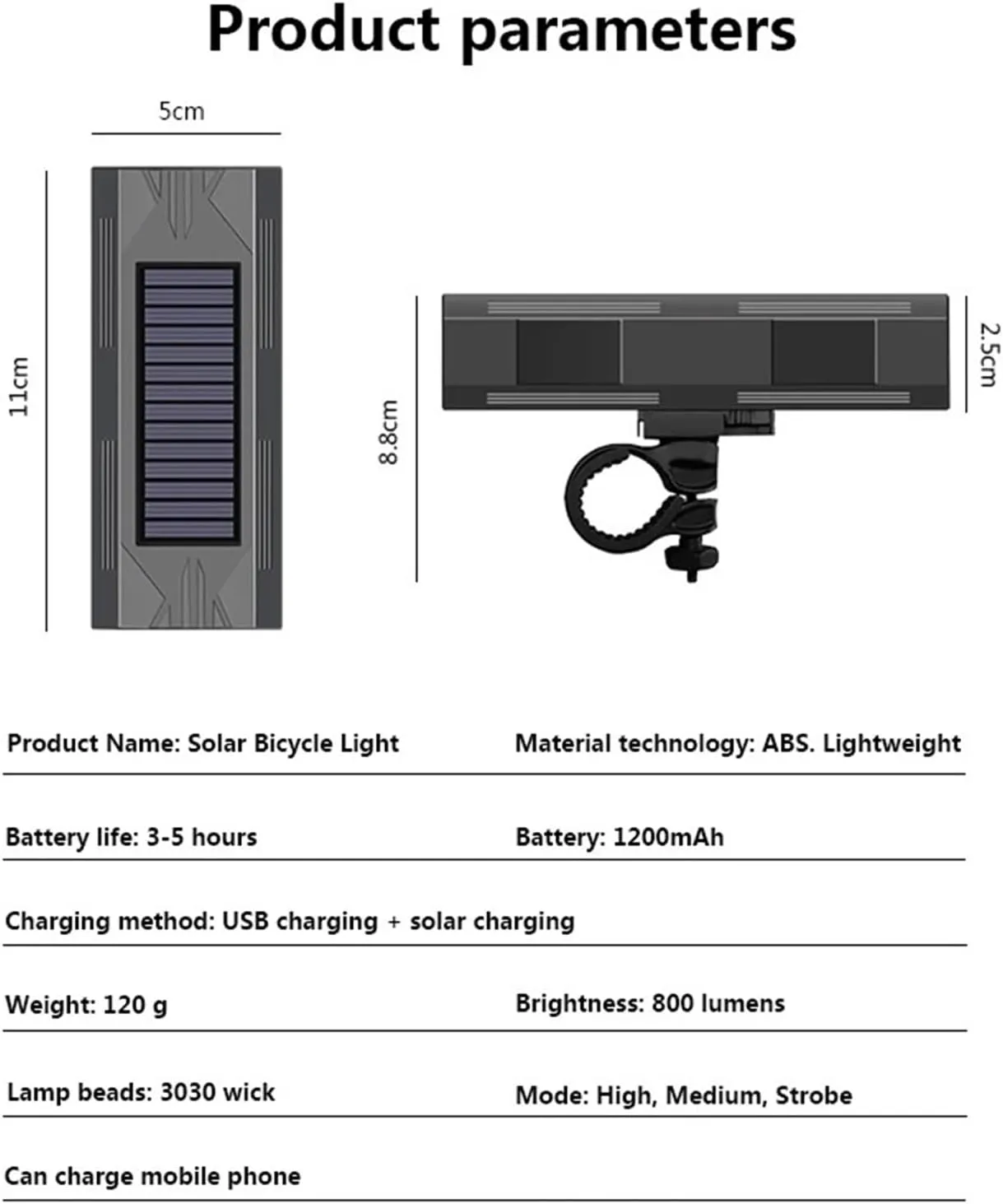 Bike Light Set 800 LM Solar Bike Light Set Bicycle Lights Horn Cycling Headlight USB Charging Flashlight Bike Accessories Bicycle Light(Headlight)