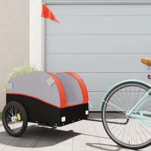 Bike Trailer for Heavy Loads, Durable Iron and Fabric, Black and Orange