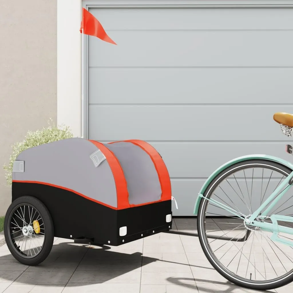 Bike Trailer for Heavy Loads, Durable Iron and Fabric, Black and Orange