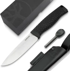 Böker Plus® Bronco CPM 3V survival knife with firesteel - Bushcraft & Oudoor knife with CPM-3V blade - Scout survival - TPE handle from Solingen - with leather sheath