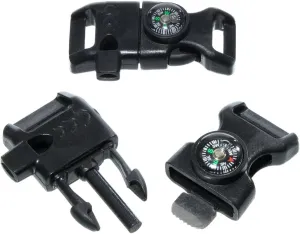 Black 5/8 Inch Compass Buckle with Flint Scraper, Fire Starter, and Whistle - Plastic Paracord Bracelet Buckle for Outdoor Camping, Emergency Survival, and Travel Kits (10 Pack)