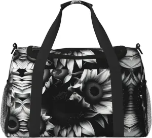 black and white sunflowers print Weekender Overnight Carry On Bag Gym Luggage Bag Duffel Bag for Travel Women